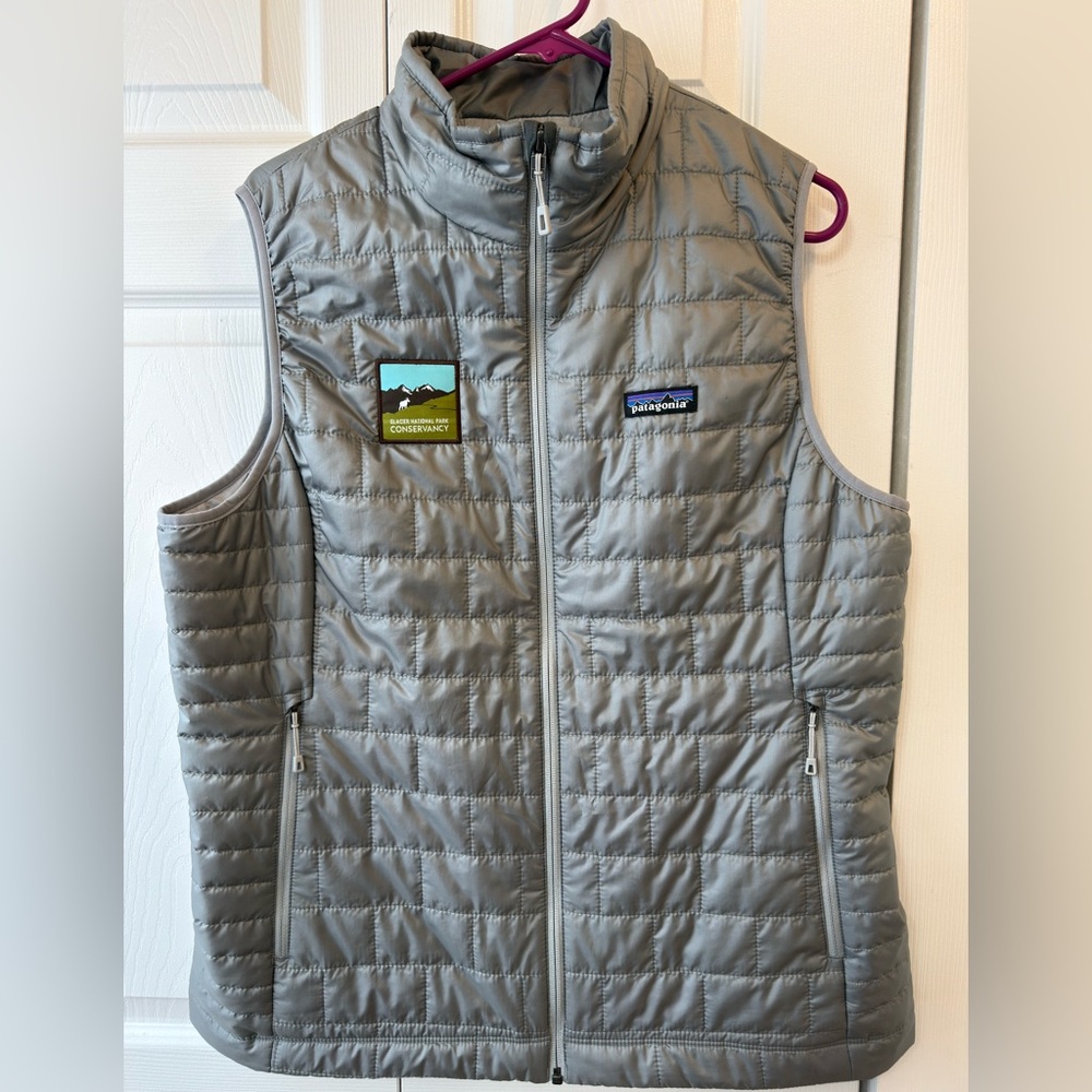 Patagonia Nano Puff vest with Glacier National Park Conservancy patch
